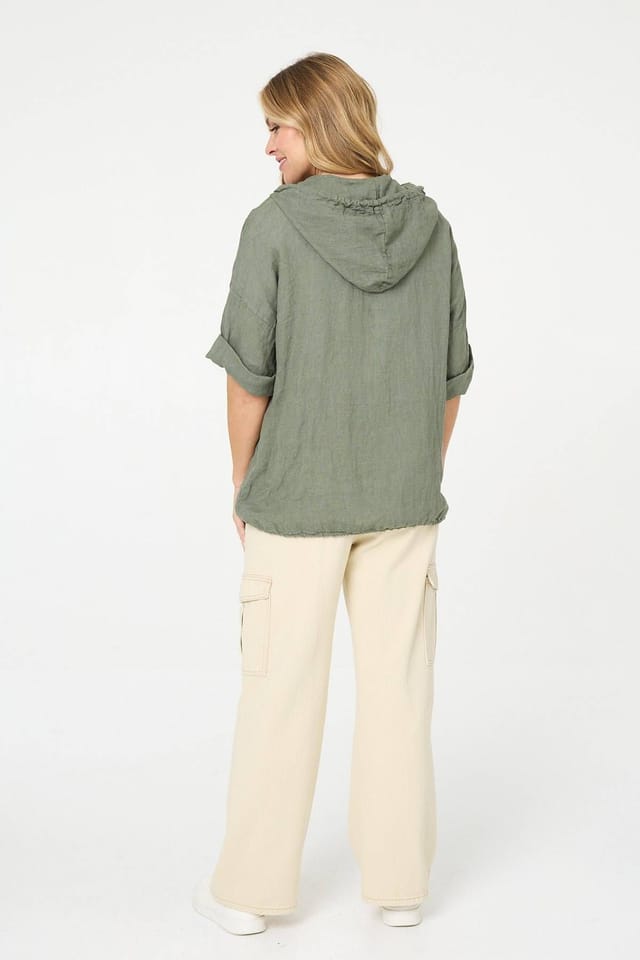 Izabel London Izabel London Women's Zip Front Drawstring Hooded Parka Jacket in Khaki - 3