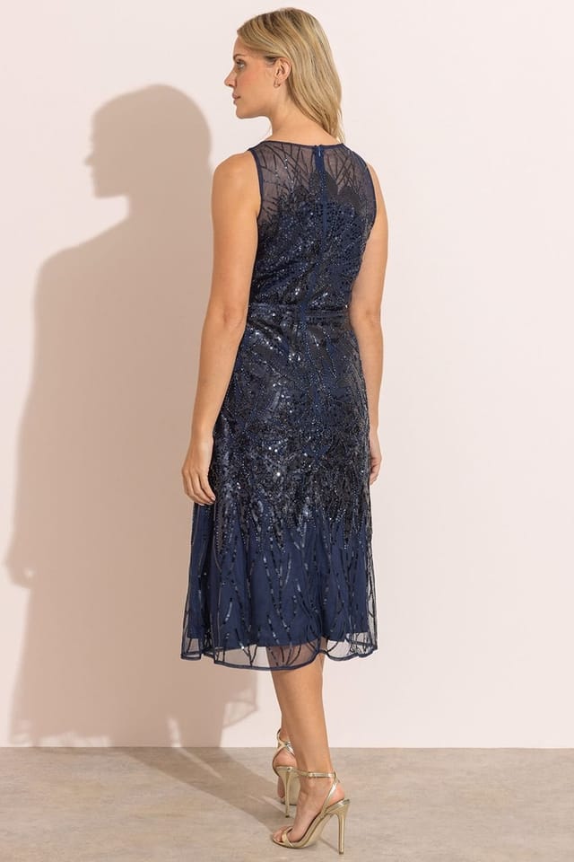 Klass. Klass. Women's Embellished Mesh Midi Dress in Midnight - 3
