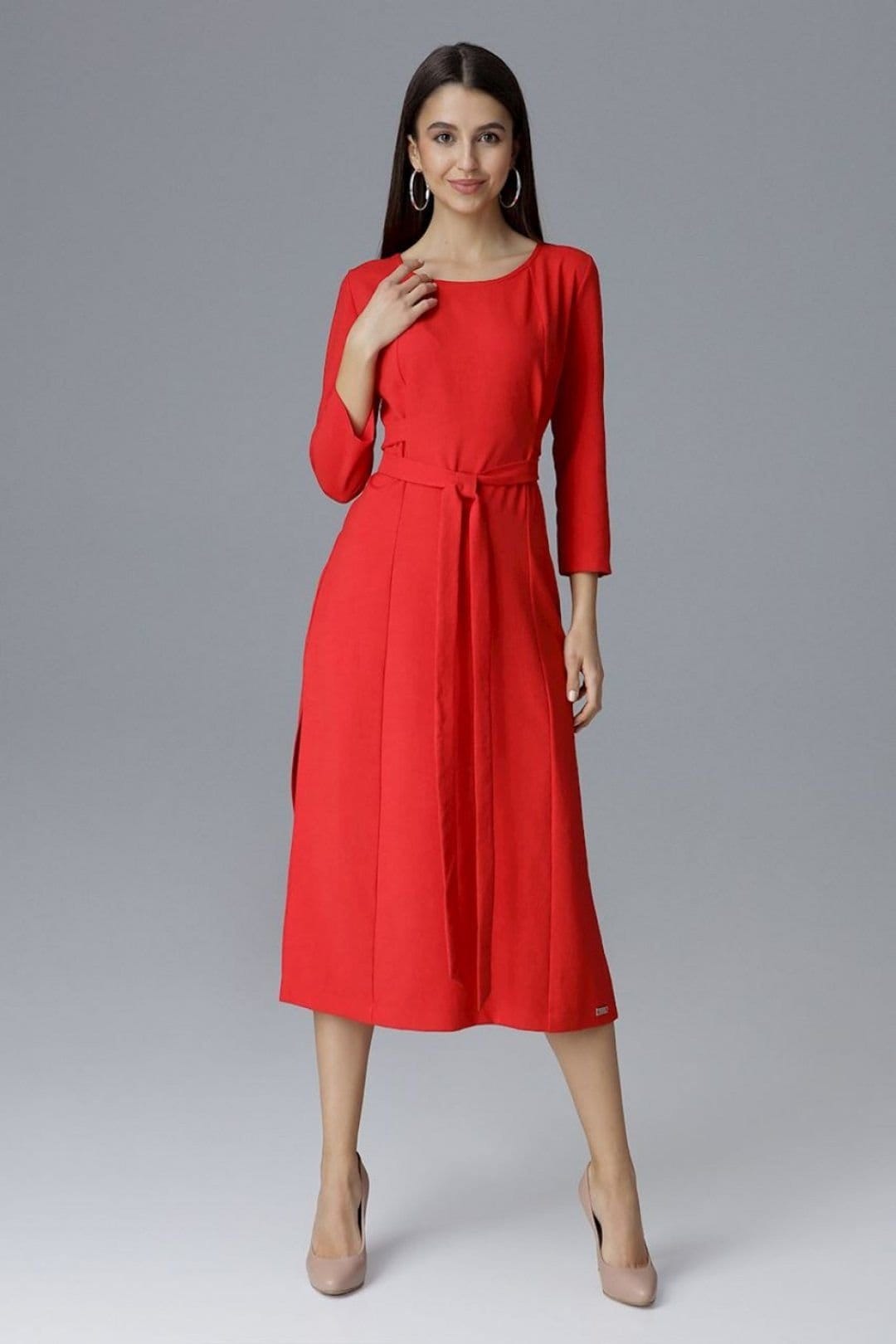 Love Lace Red 3/4 Sleeve Over-the-Knee Cocktail Dress