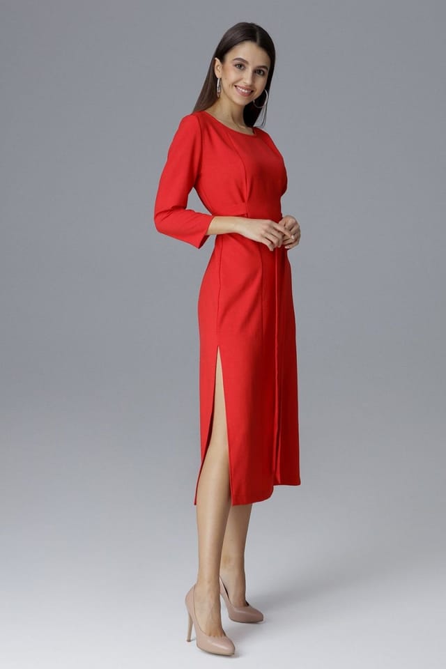 Love Lace Love Lace Women's Over the Knee Cocktail Dress with Tied Waist in Red - 2