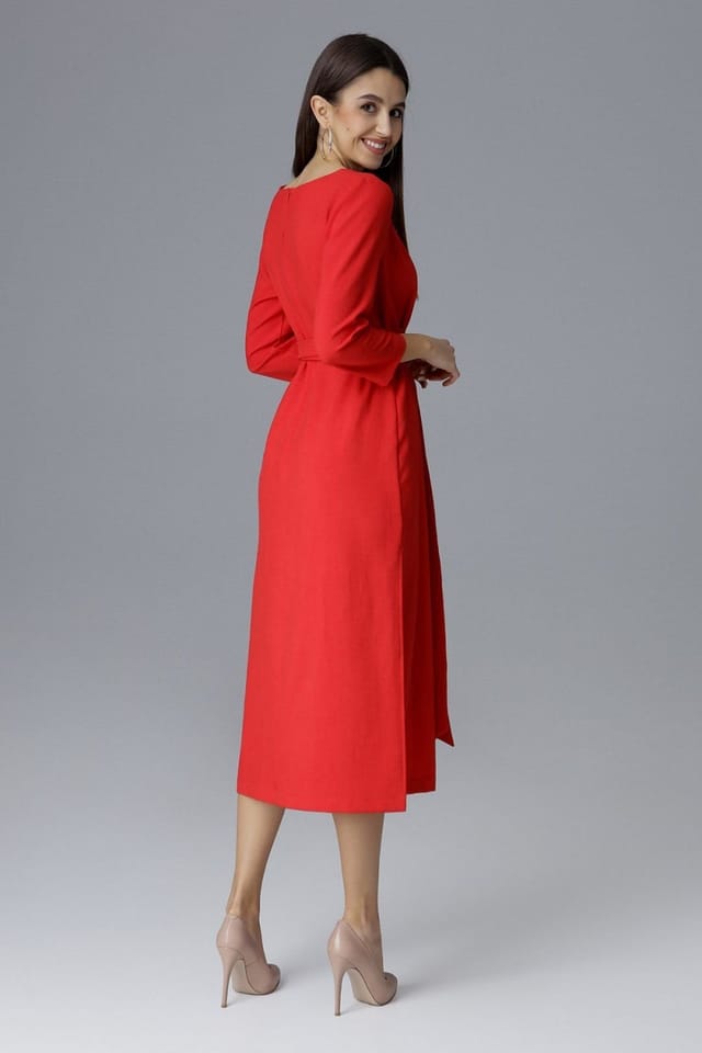 Love Lace Love Lace Women's Over the Knee Cocktail Dress with Tied Waist in Red - 3