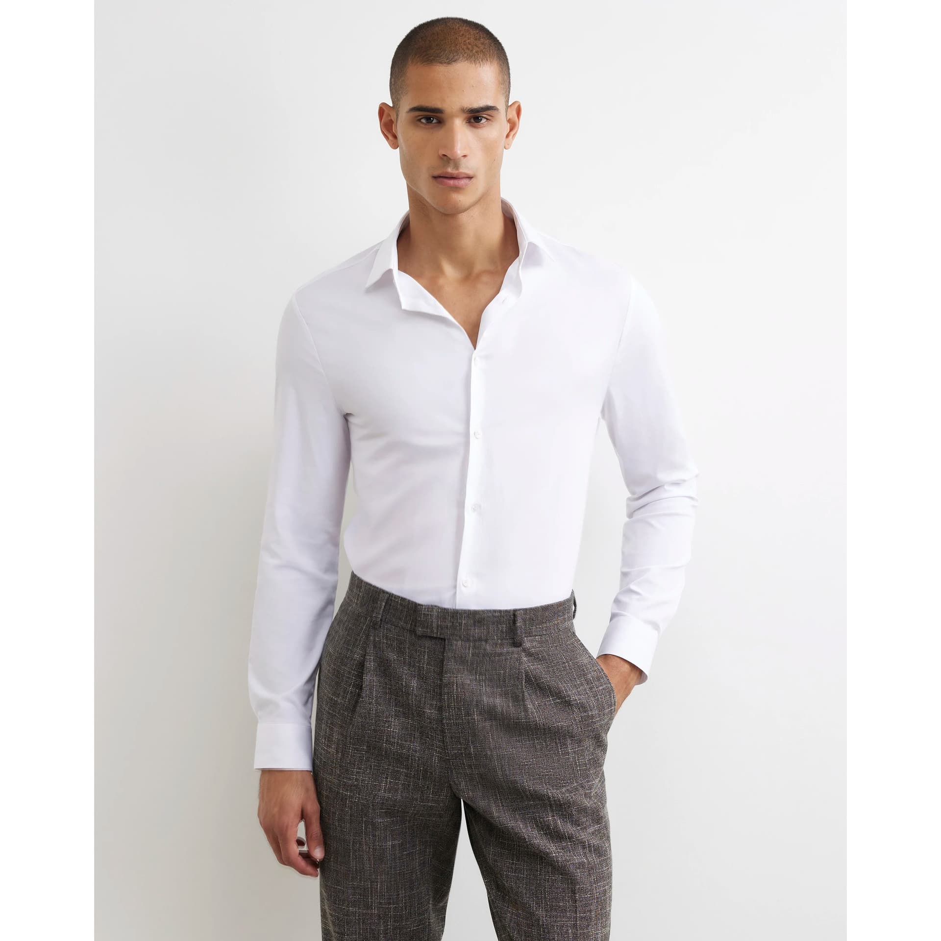 River Island Mens River Island White Muscle Fit Long Sleeve Shirt