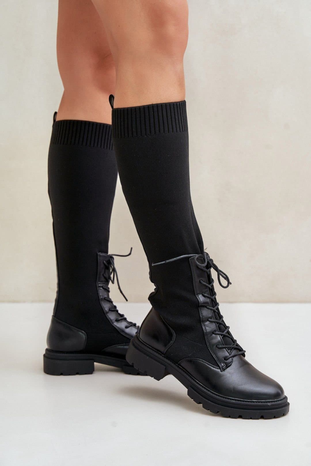 Love Lace Love Lace Women's Textile & Thigh High Boots Elastic Lace Up Comfort in Black
