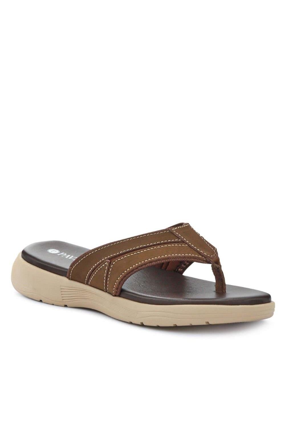 Pavers Pavers Men's Leather Cushioned Toe Post Sandals in Brown