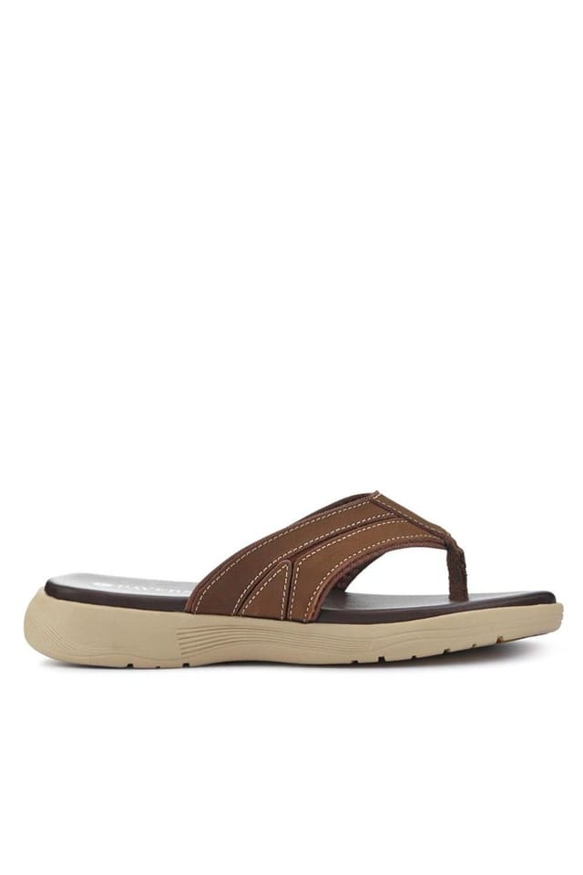 Pavers Pavers Men's Leather Cushioned Toe Post Sandals in Brown - 2