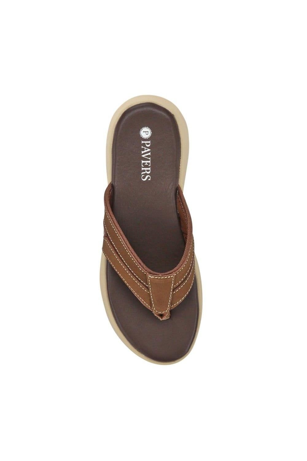 Pavers Pavers Men's Leather Cushioned Toe Post Sandals in Brown - 4
