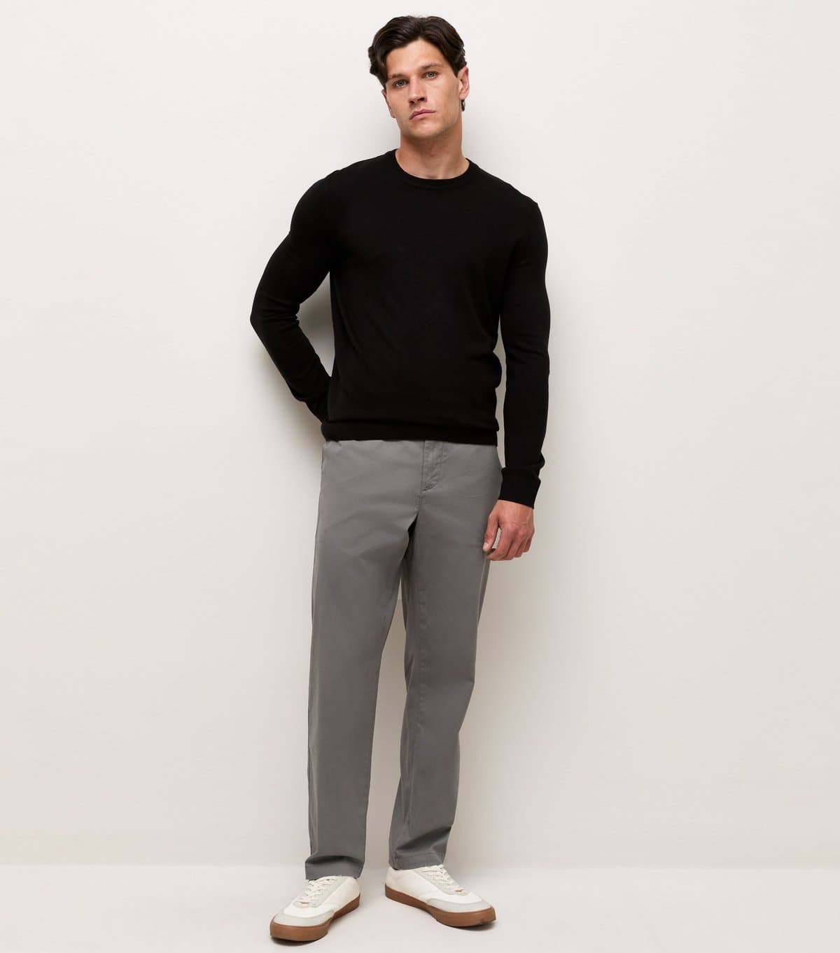 New Look Men's Light Grey Cotton Rich Regular Fit Straight Leg Chino Trousers New Look