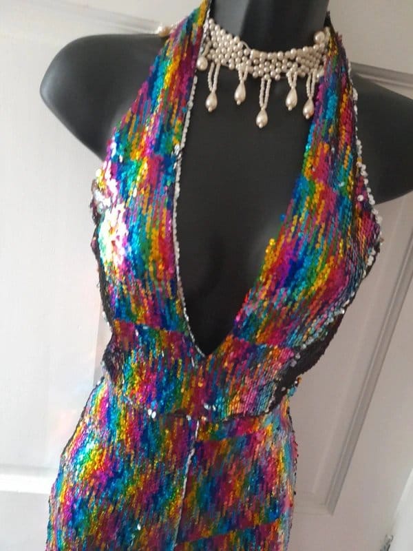 PrettyLittleThing Woman's sexy multicoloured sequin unitard festival wear - 1