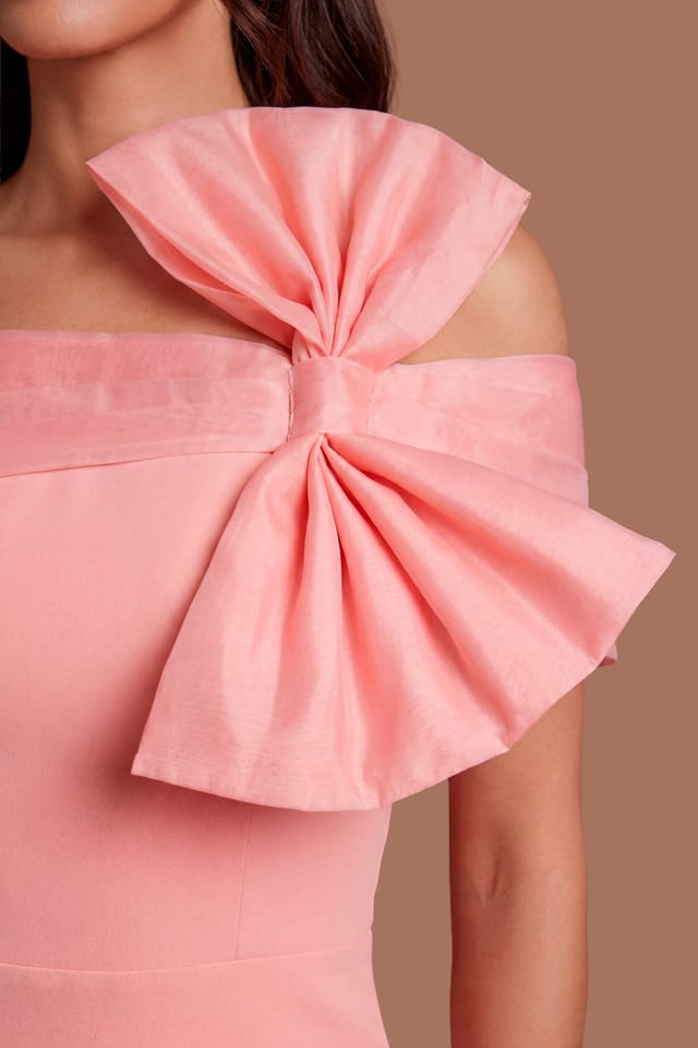 Coast Coast Women's Off The Shoulder Bow Organza Midi Dress in Coral - 2