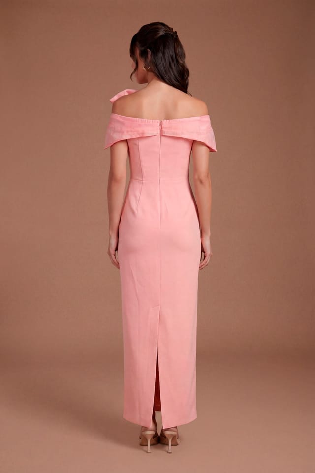 Coast Coast Women's Off The Shoulder Bow Organza Midi Dress in Coral - 3