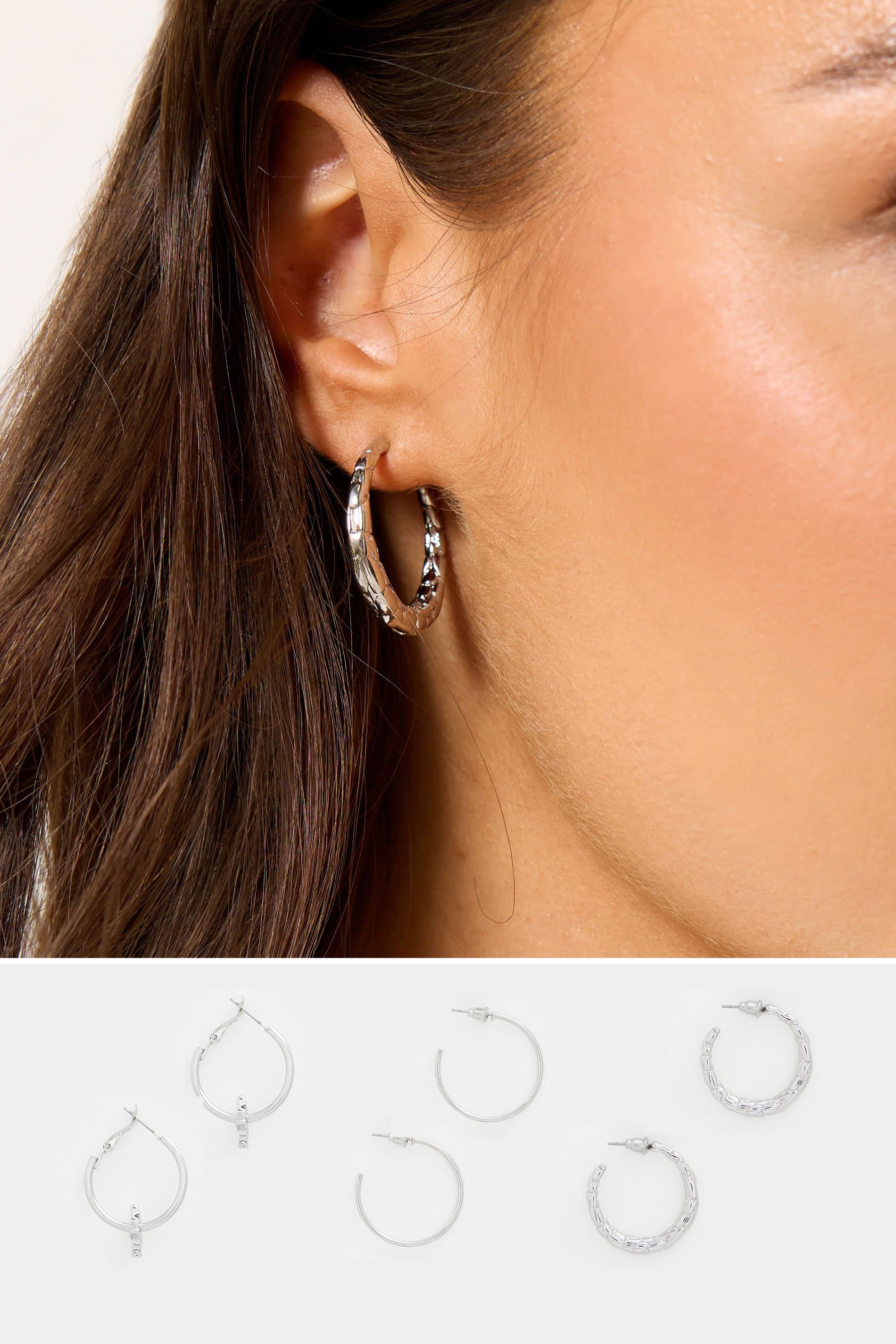 Yours 3 Pack Silver Tone Star Hoop Earrings