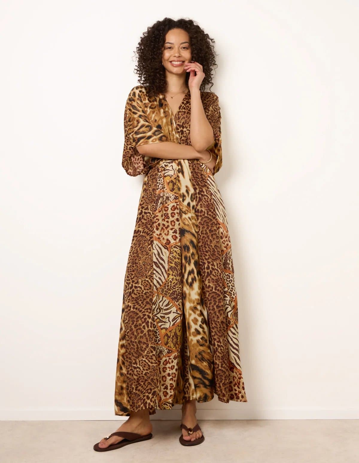 Blue Vanilla Animal Print Wide Leg Cross Over Jumpsuit