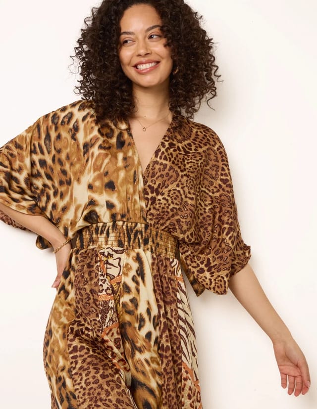 Blue Vanilla Animal Print Wide Leg Cross Over Jumpsuit - 2