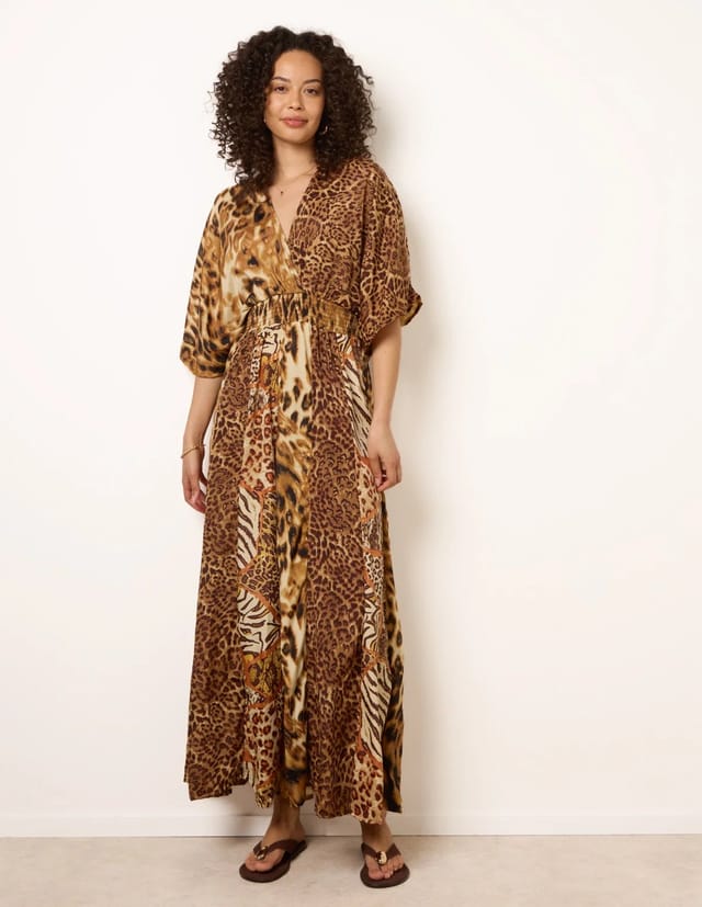 Blue Vanilla Animal Print Wide Leg Cross Over Jumpsuit - 3