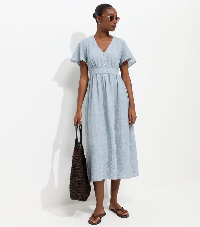 New Look Women's Light Blue Frill Sleeve V Neck Midi Dress New Look - 3