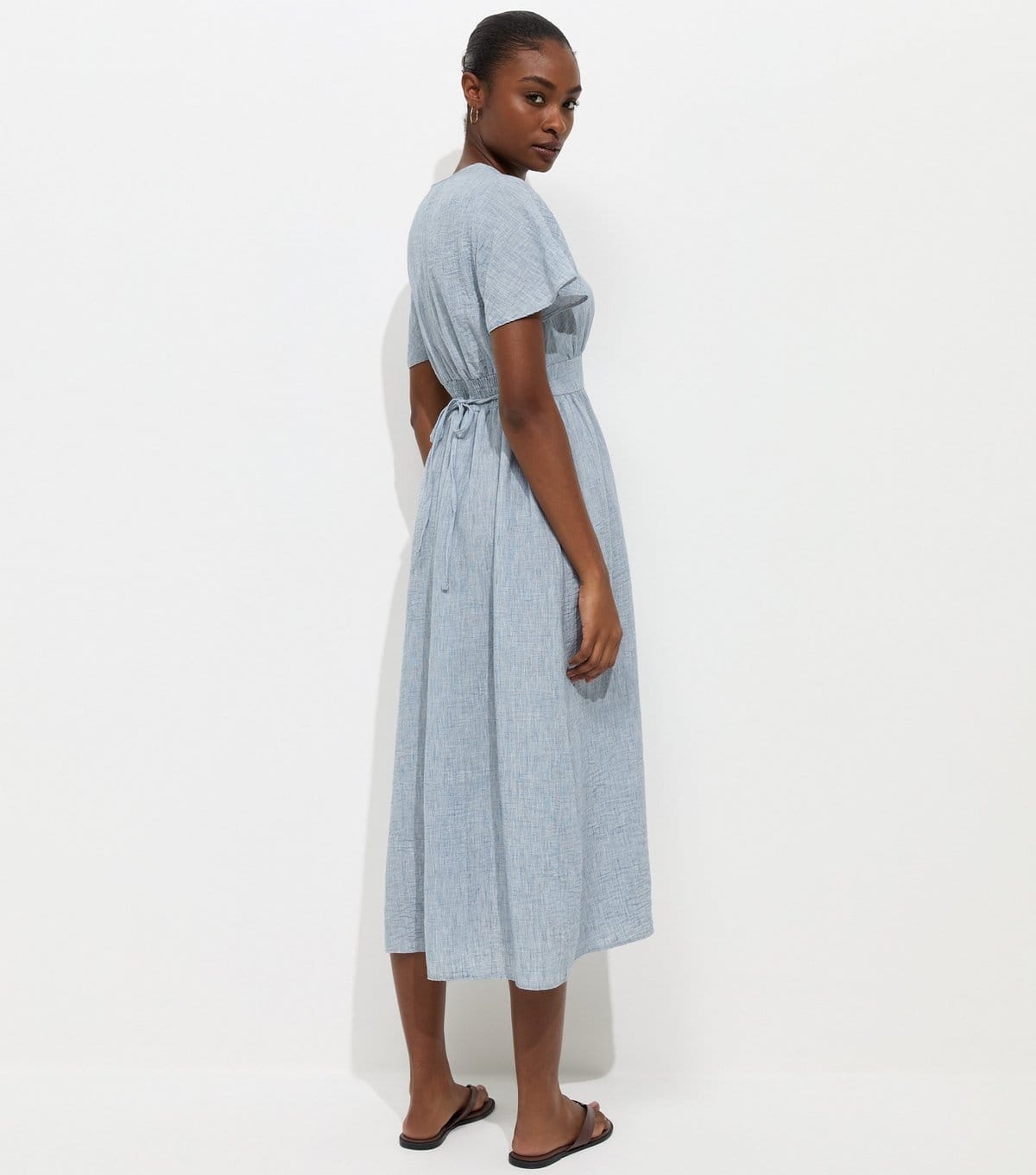 New Look Women's Light Blue Frill Sleeve V Neck Midi Dress New Look - 4