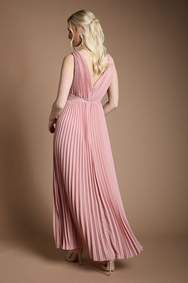 Coast Coast Women's Pleated Plunge Neck Maxi Bridesmaid Dress in Antique Rose - 3