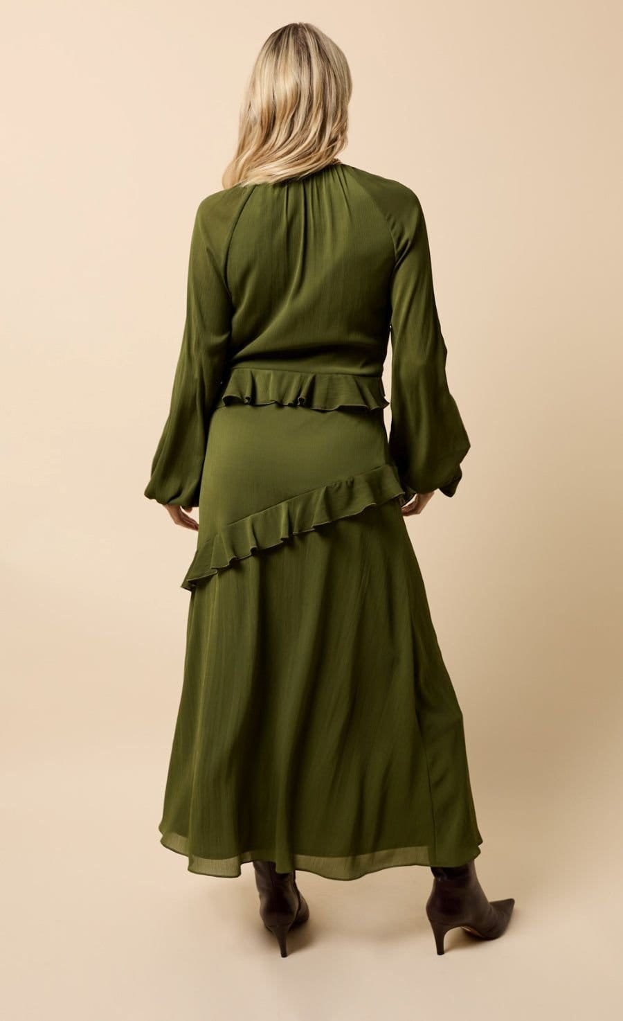 Little Mistress Little Mistress Women's Khaki Chiffon Ruffle Maxi Dress - 4