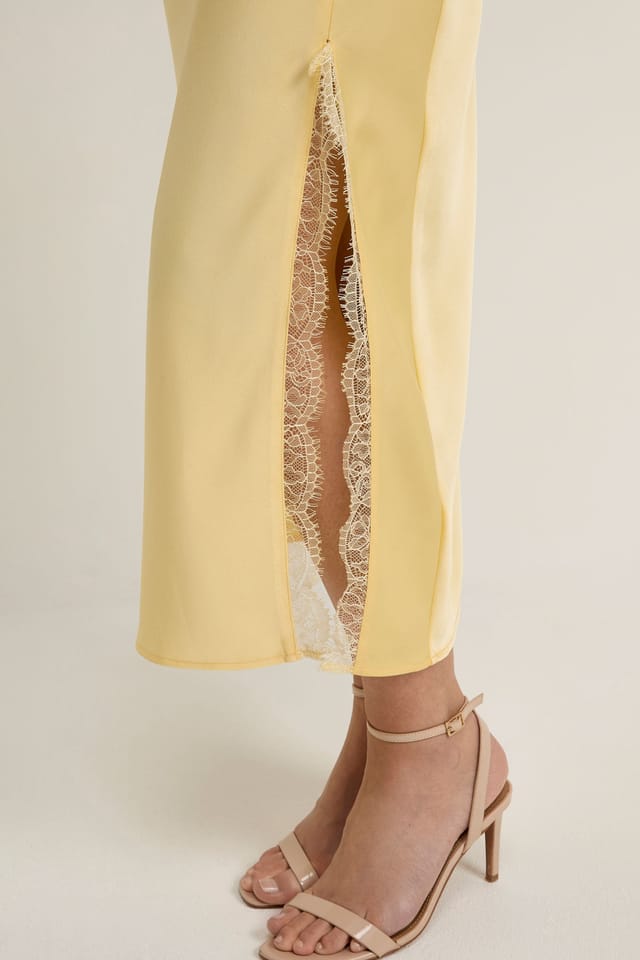 GWD by GEORGE W. DAVIES GWD by GEORGE W. DAVIES Women's GWD Rowana Yellow Satin Lace Detail Maxi Dress in Lemon - 3