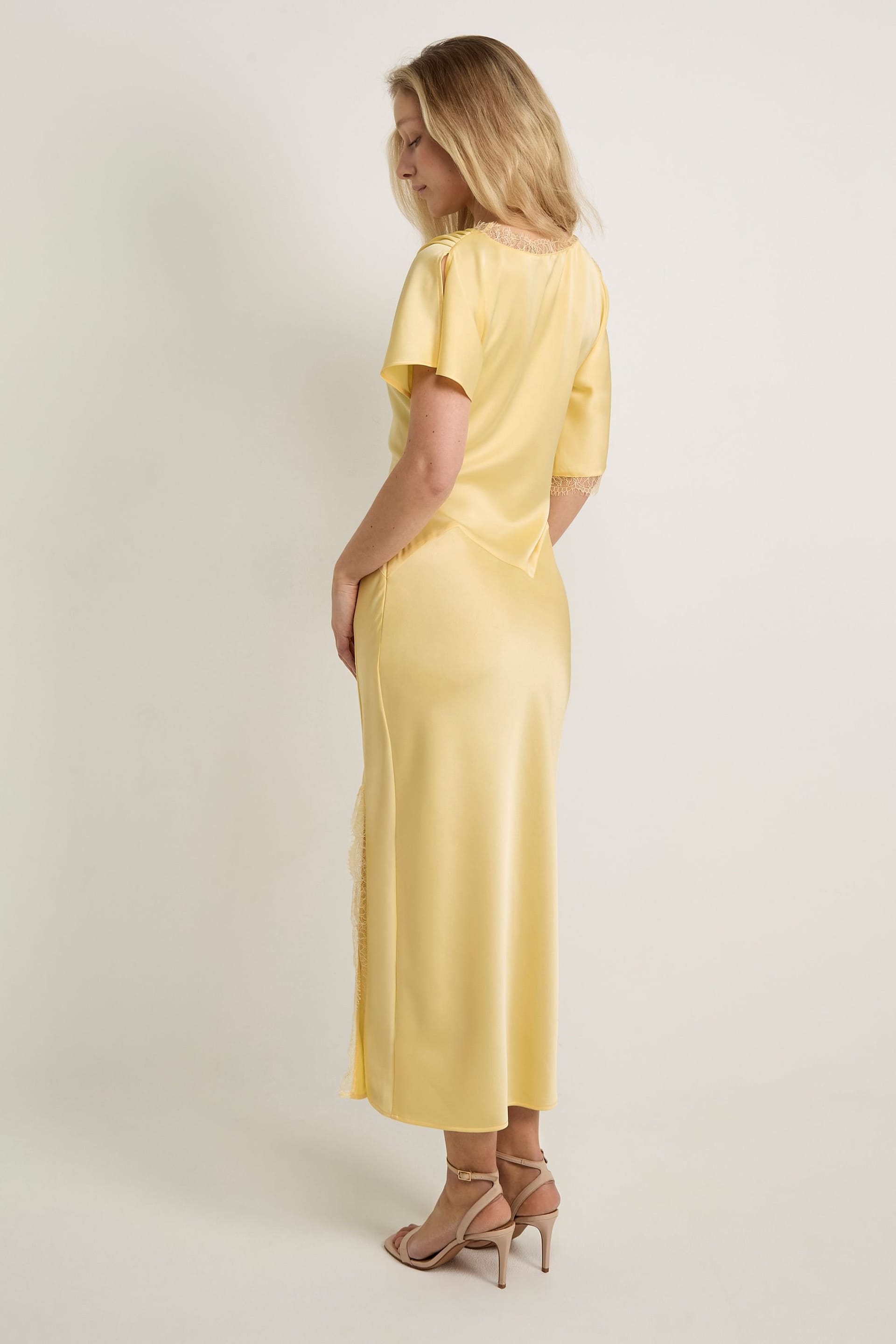 GWD by GEORGE W. DAVIES GWD by GEORGE W. DAVIES Women's GWD Rowana Yellow Satin Lace Detail Maxi Dress in Lemon - 4