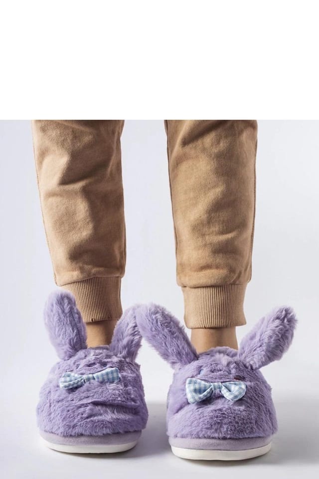Love Lace Love Lace Women's Kanin Slippers with Ears & Bow Round Toe Rubber Winter in Purple - 2