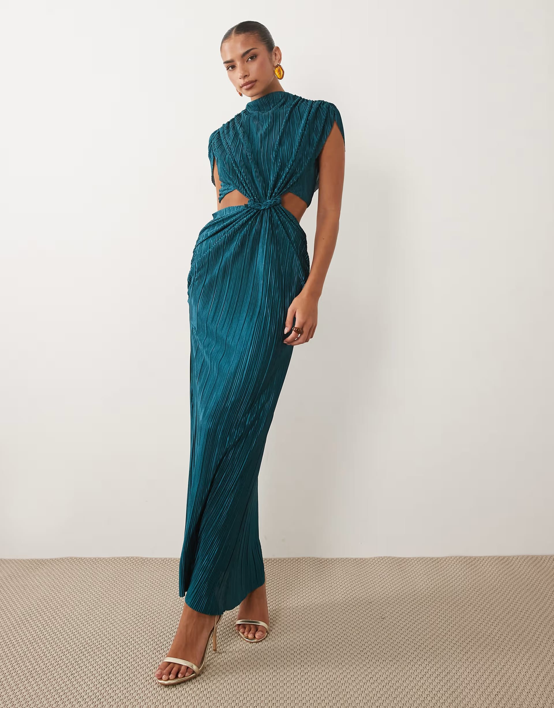 ASOS DESIGN Blue Teal Plisse Batwing Dress