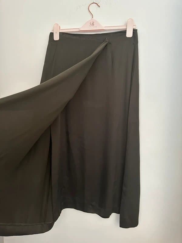Jigsaw Jigsaw women khaki satin midi wrap skirt size 10