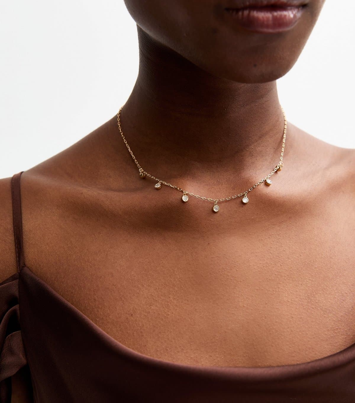 New Look New Look Gold Tone Diamanté Charm Necklace