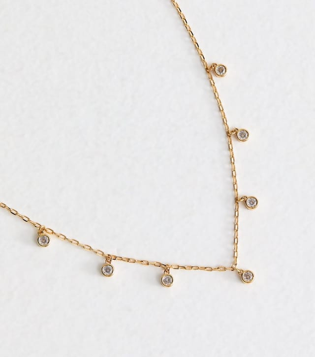 New Look Gold Tone Diamanté Charm Necklace New Look - 3