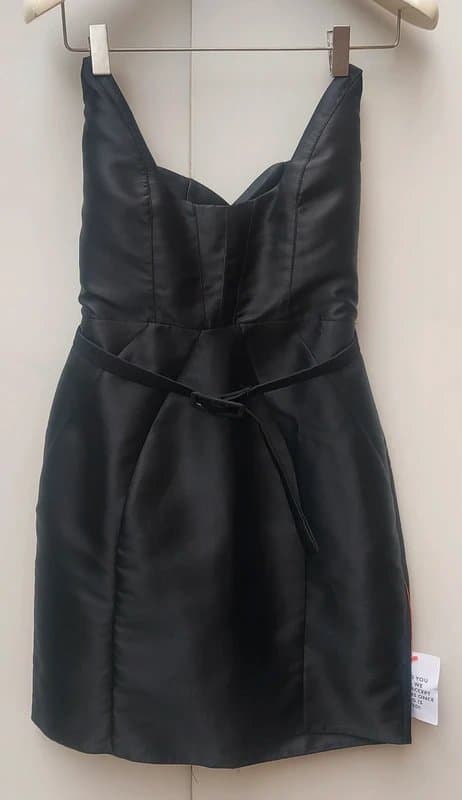 ASOS Design Asos  Luxe Black Satin Strapless Bandeau Little Black Summer Dress Cocktail Mini UK 10 BNWT