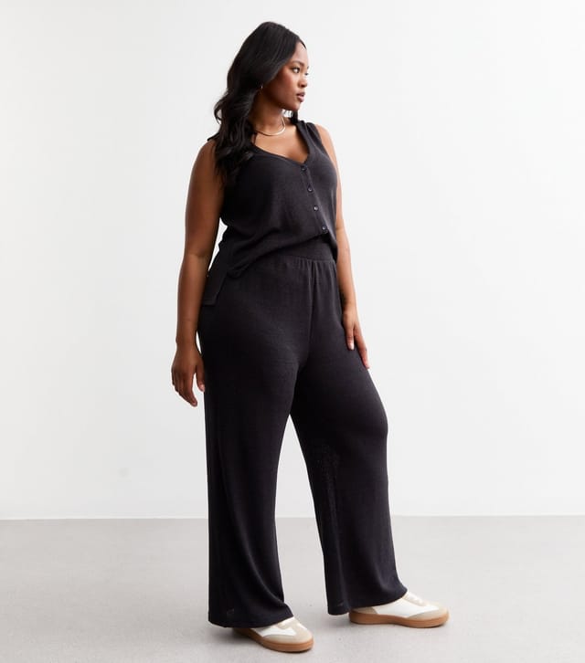 New Look Women's Plus Size Black Soft Touch Wide Leg Trousers Curves New Look - 3