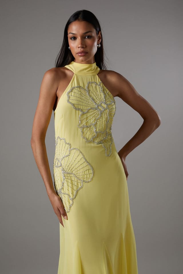 Coast Coast Women's Embellished Maxi Dress With Godet Pleats in Yellow - 2