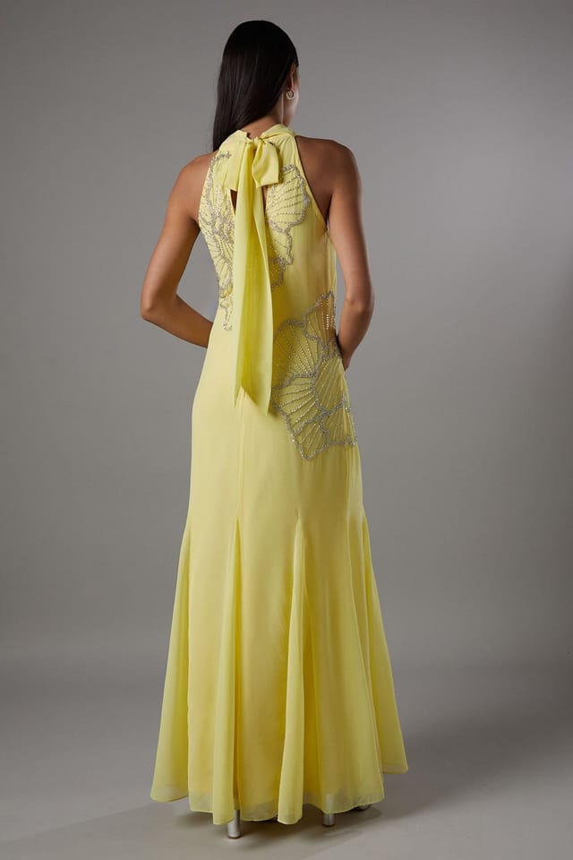 Coast Coast Women's Embellished Maxi Dress With Godet Pleats in Yellow - 3