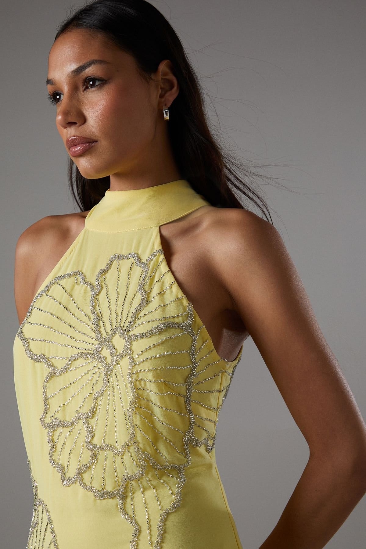 Coast Coast Women's Embellished Maxi Dress With Godet Pleats in Yellow - 4