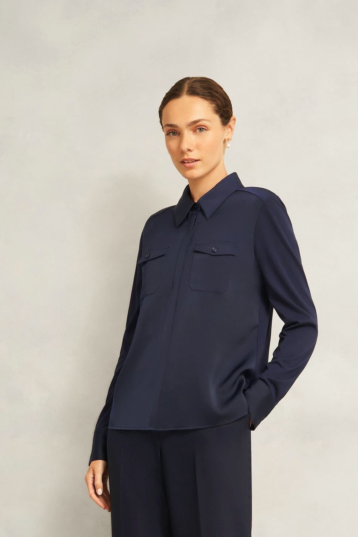 Hobbs London Hobbs London Dark Navy Jersey Utility Shirt