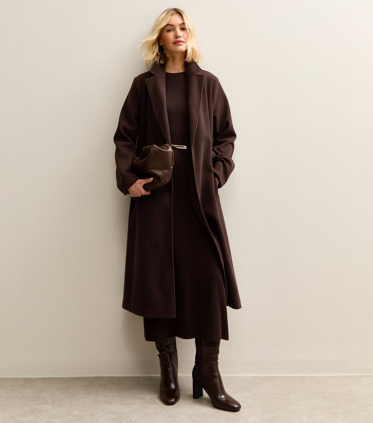 New Look Women's Dark Brown Unlined Longline Belted Coat New Look