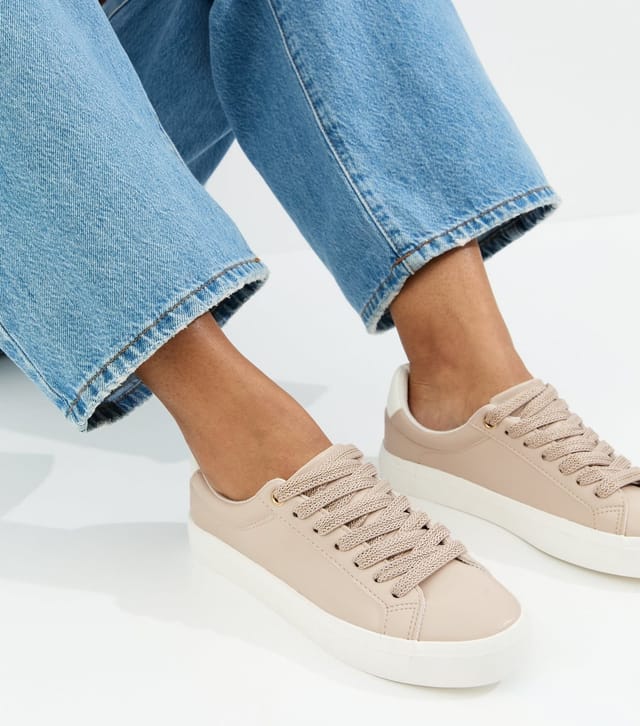 New Look Women's Light Pink Faux Leather Metallic Lace Up Trainers Vegan New Look - 2