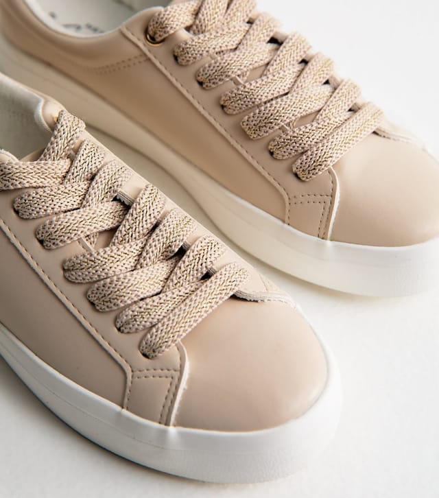 New Look Women's Light Pink Faux Leather Metallic Lace Up Trainers Vegan New Look - 3