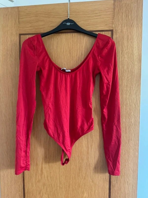 Bershka Red Long-Sleeve Bodysuit