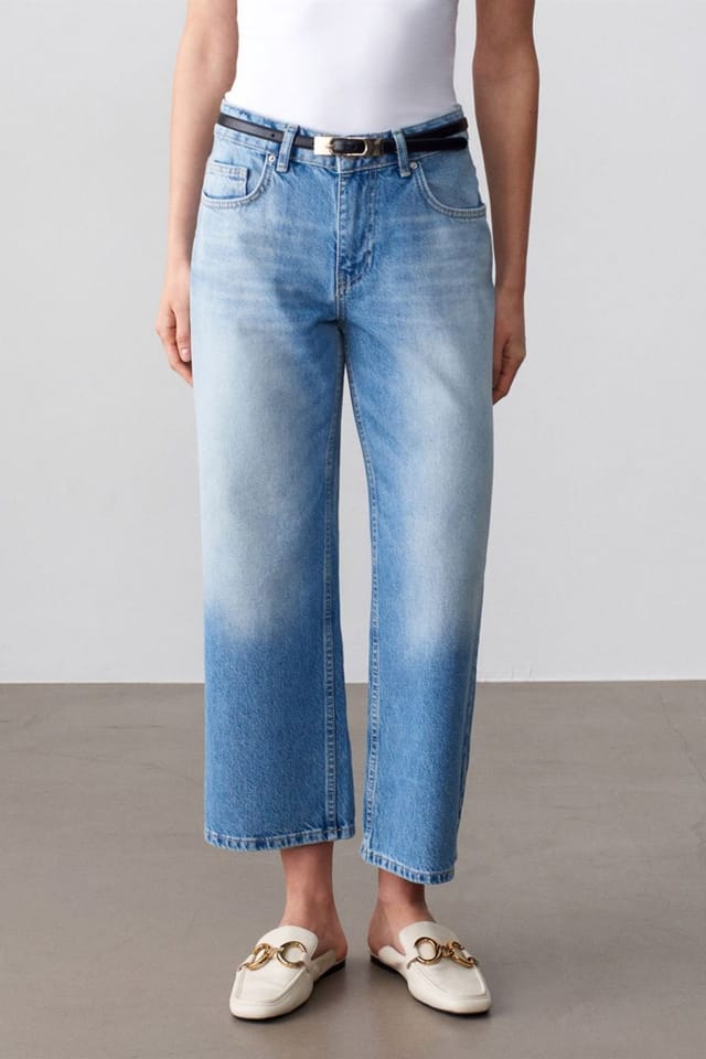 Dilvin Dilvin Women's Low-Waist Wide-Leg Capri Jeans in Mid Blue - 3