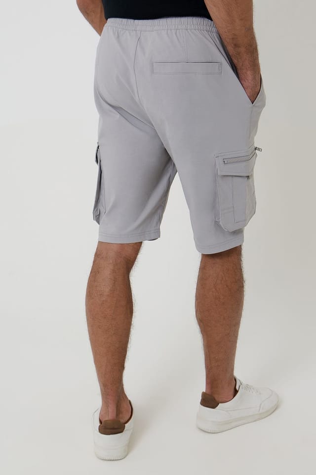 Threadbare Threadbare Men's Elasticated Waist Stretch Cargo Shorts in Light Grey - 2