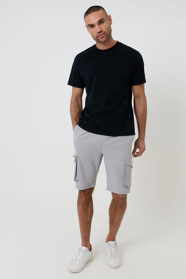 Threadbare Threadbare Men's Elasticated Waist Stretch Cargo Shorts in Light Grey - 3