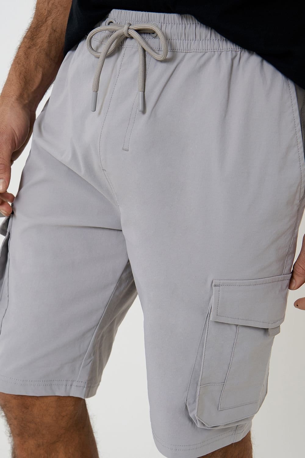 Threadbare Threadbare Men's Elasticated Waist Stretch Cargo Shorts in Light Grey - 4