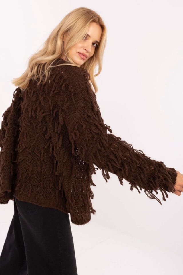 Love Lace Love Lace Women's Boho Fringe Open Front Textured Cardigan in Brown - 2
