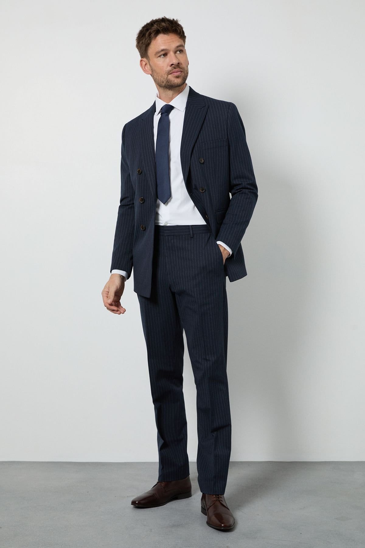 Burton Men's Navy Pinstripe Tailored Fit Trouser