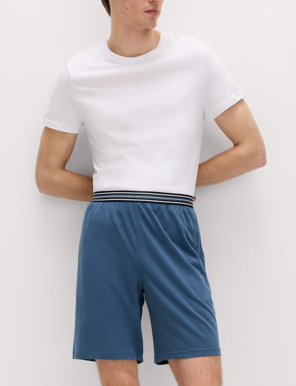 M&S Blue Mix Pure Cotton Jersey Pyjama Shorts 2-Pack