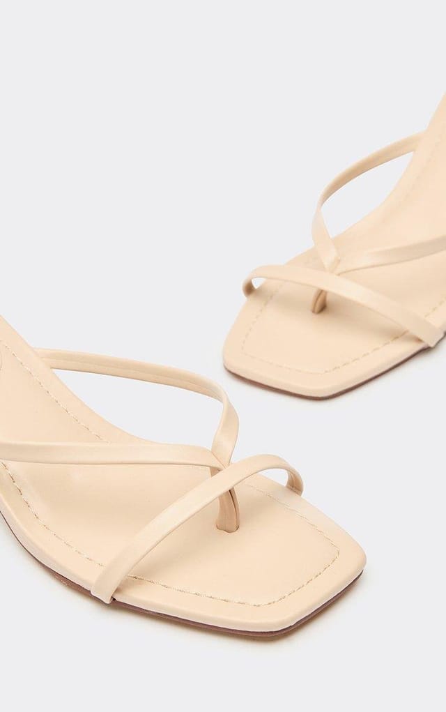 EGO Sander Strappy Low Heeled Mule In Nude Faux Leather, Women's Size UK 3 - 2