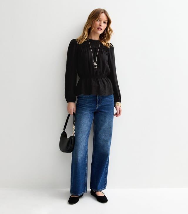 New Look Women's Black Shirred Crew Neck Blouse New Look - 3