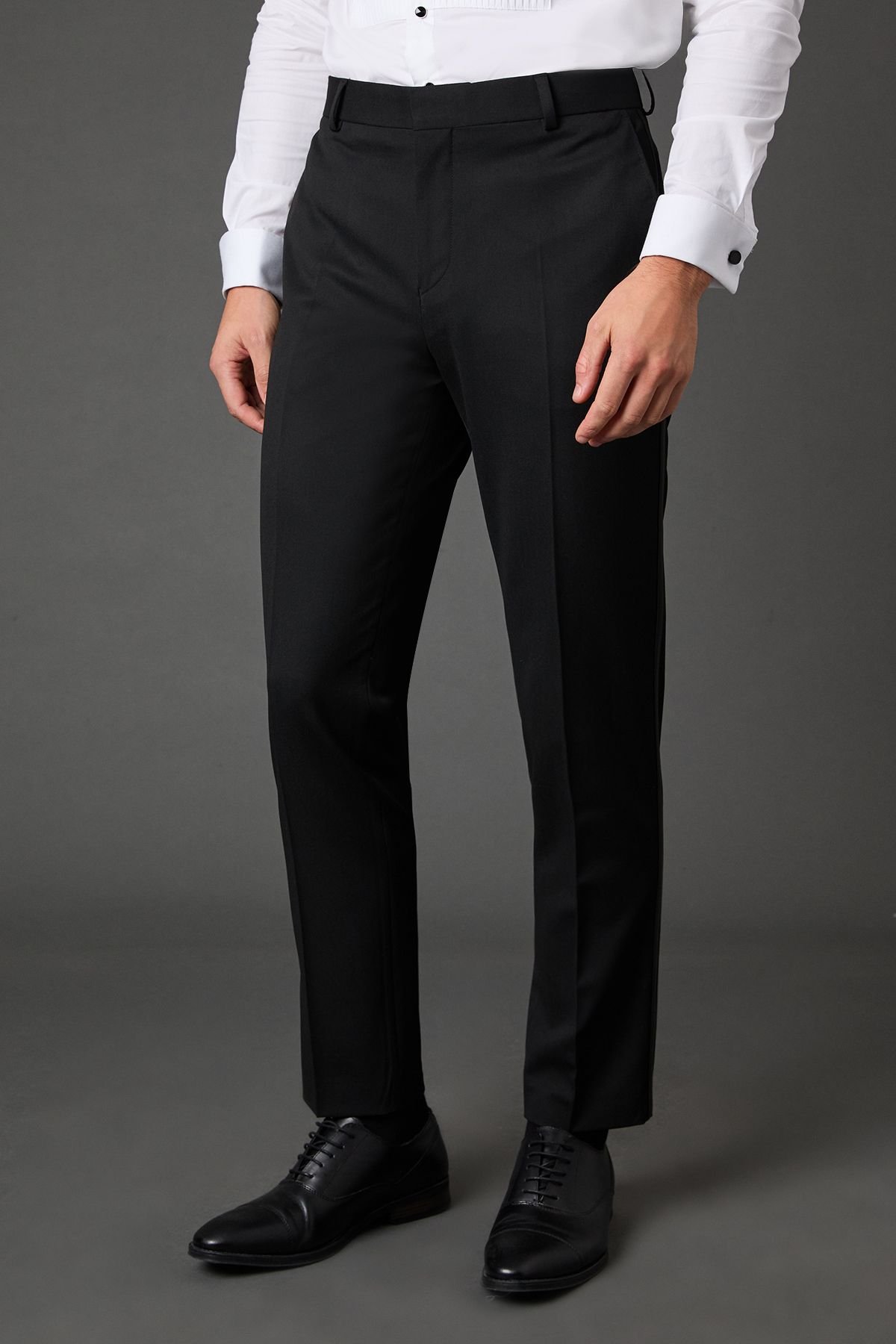Burton Burton Men's Black Satin Tape Slim Fit Tuxedo Trousers - 2