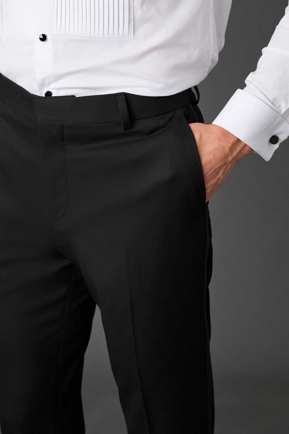 Burton Burton Men's Black Satin Tape Slim Fit Tuxedo Trousers - 3
